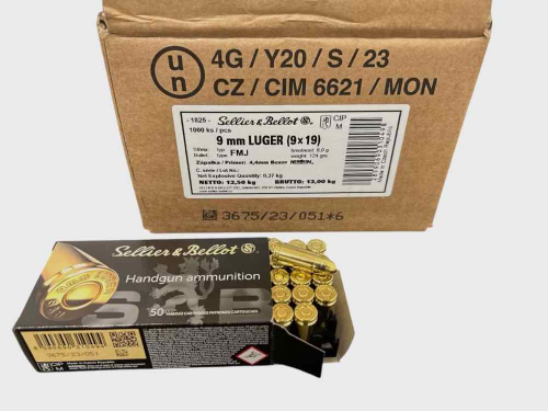 Sellier & Bellot 9 mm Luger Vollmantel 8,0g124grs. 1000