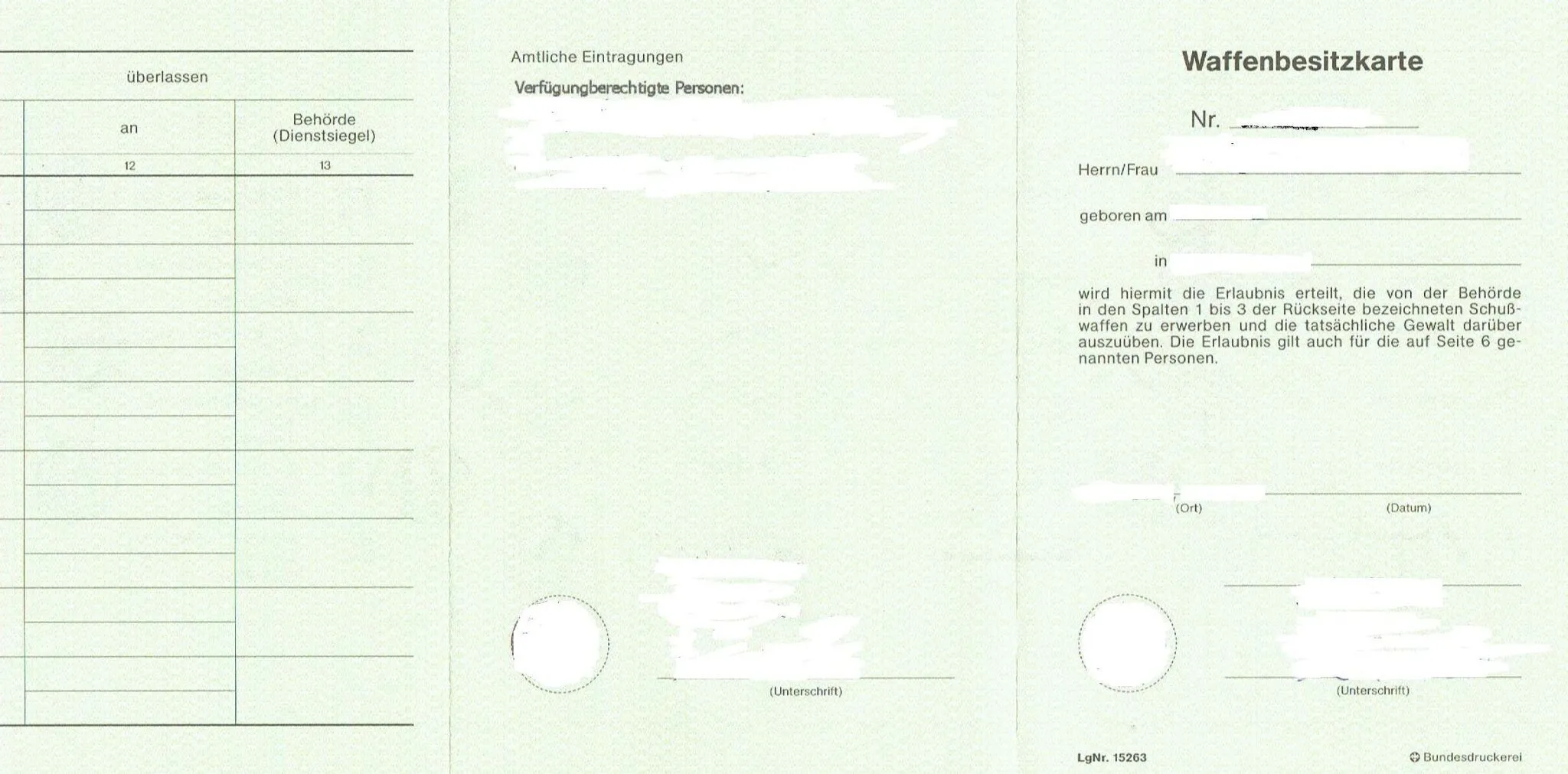 Waffenbesitzkarte für Sportschützen WBS
