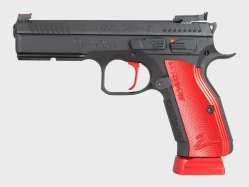 CZ Shadow 2 Hot Red 9mm mit roten Alu-Griffschalen, linke Seite