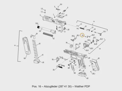 Walther PDP Abzugfeder – Explosionszeichnung Pos. 16
