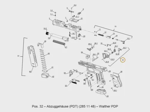 Walther PDP Abzuggehäuse (PDT) – Explosionszeichnung Pos. 32