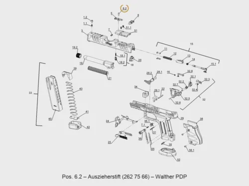 Walther PDP Auszieherstift – Explosionszeichnung Pos. 6.2