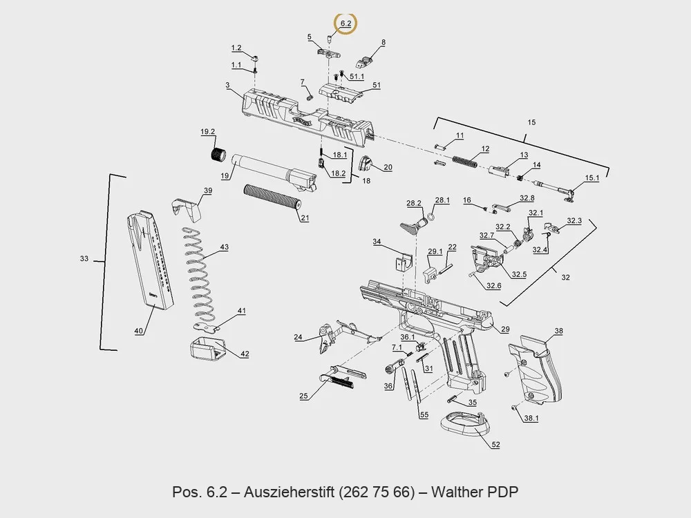 Walther PDP Auszieherstift – Explosionszeichnung Pos. 6.2