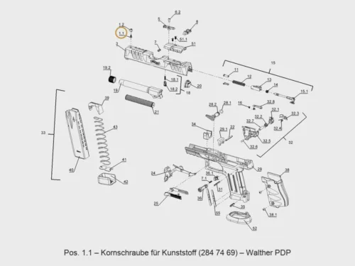 Walther PDP Kornschraube für Kunststoffkorn – Explosionszeichnung Pos. 1.1