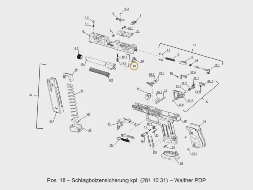 Walther PDP Schlagbolzensicherung komplett – Explosionszeichnung Pos. 18