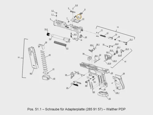 Walther PDP Schraube für Abdeck- und Adapterplatte – Explosionszeichnung Pos. 51.1