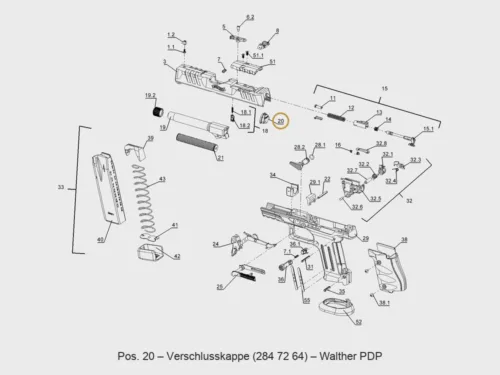 Walther PDP Verschlusskappe – Explosionszeichnung Pos. 20