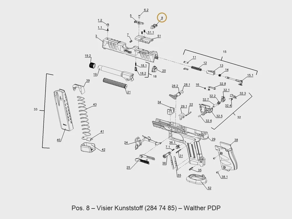 Walther PDP Visier Kunststoff – Explosionszeichnung Pos. 8
